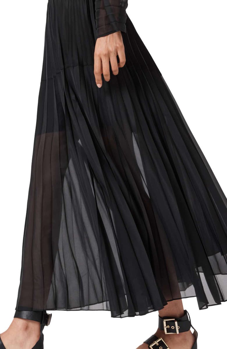 AllSaints Micaela Pleated Maxi Skirt, Alternate, color, Black