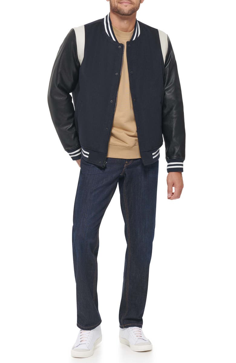 Levi's<sup>®</sup> Water Resistant Letterman Bomber Jacket, Alternate, color, Navy