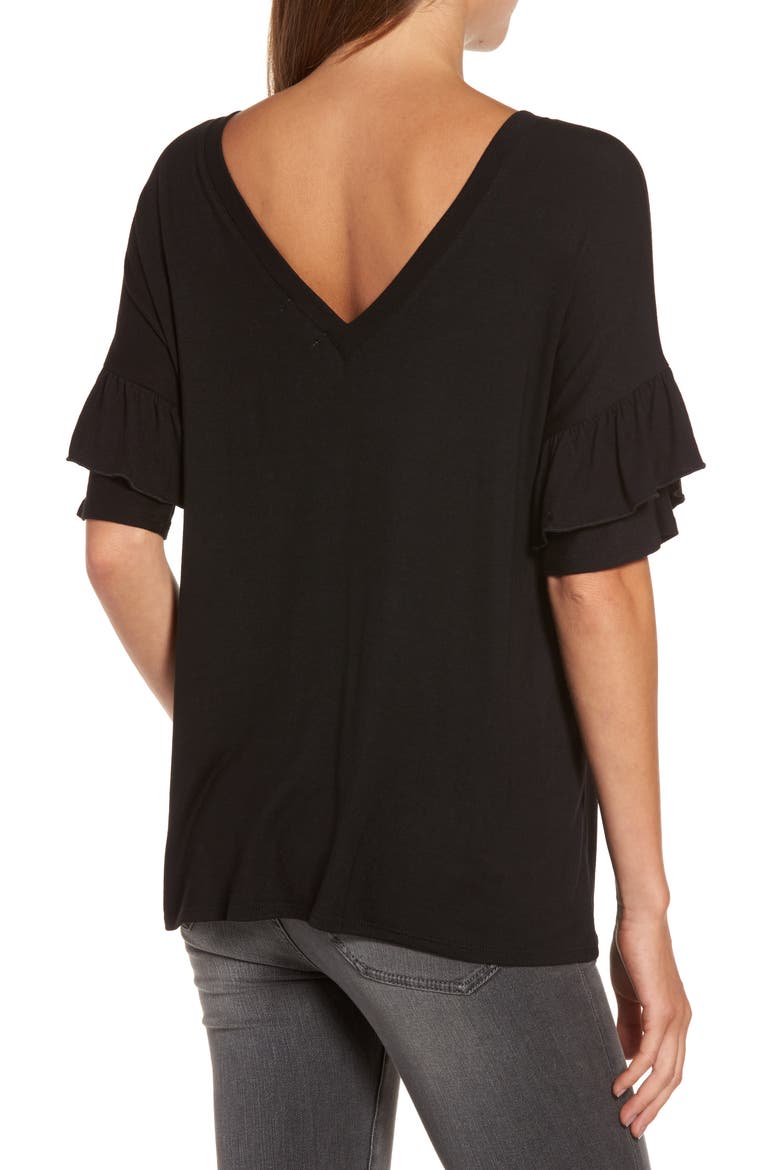 Ruffle Sleeve Tee, Alternate, color, BLACK