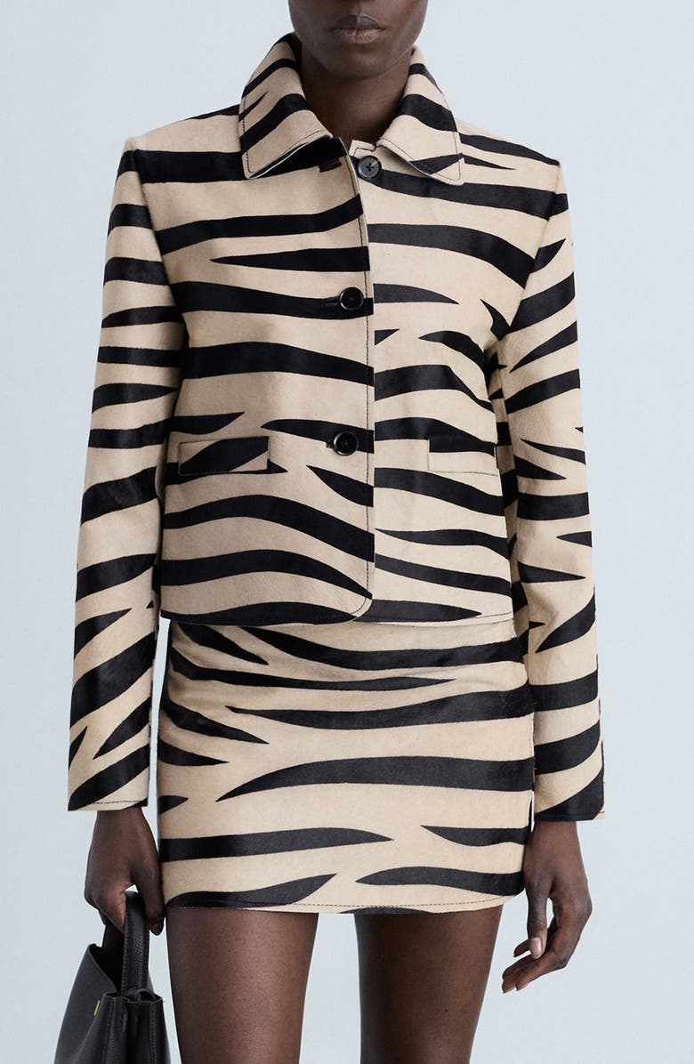 MANGO Zebra Print Leather Jacket, Main, color,