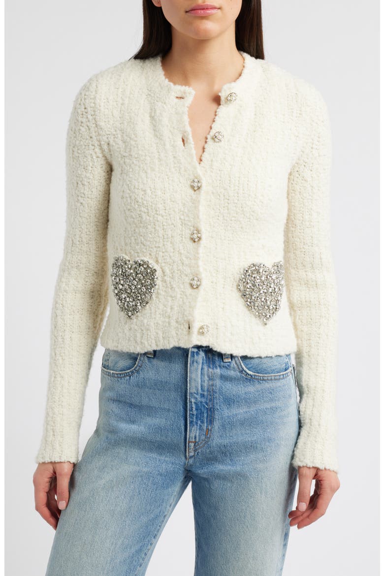 Leocadia Rhinestone Heart Wool Blend Cardigan, Main, color, WONDERLAND SHIMMER