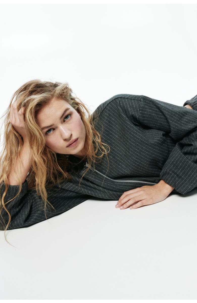 H&M Oversized Jersey Jacket, Alternate, color, Gray Melange/Pinstriped