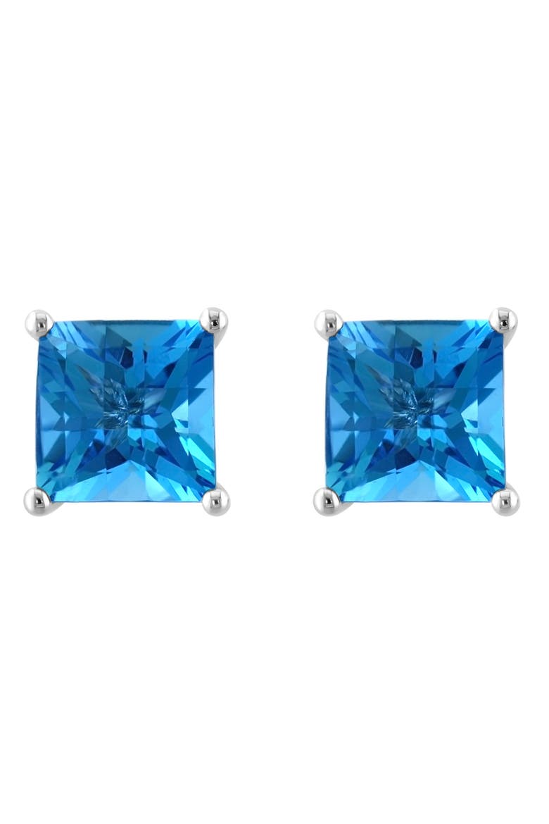 14K White Gold Square Blue Topaz Earrings, Main, color, BLUE