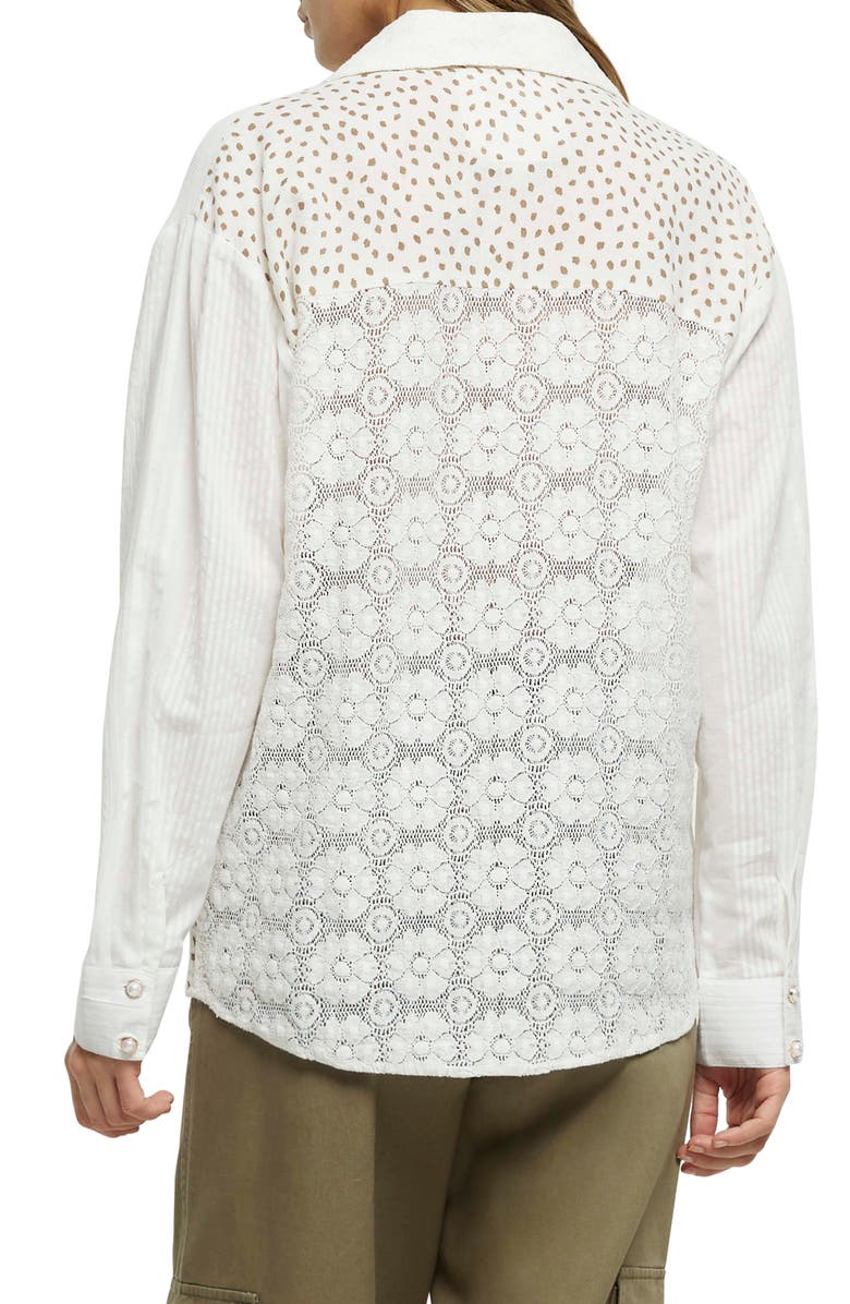River Island Floral Embroidered Patchwork Lace Button-Up Shirt, Alternate, color, 