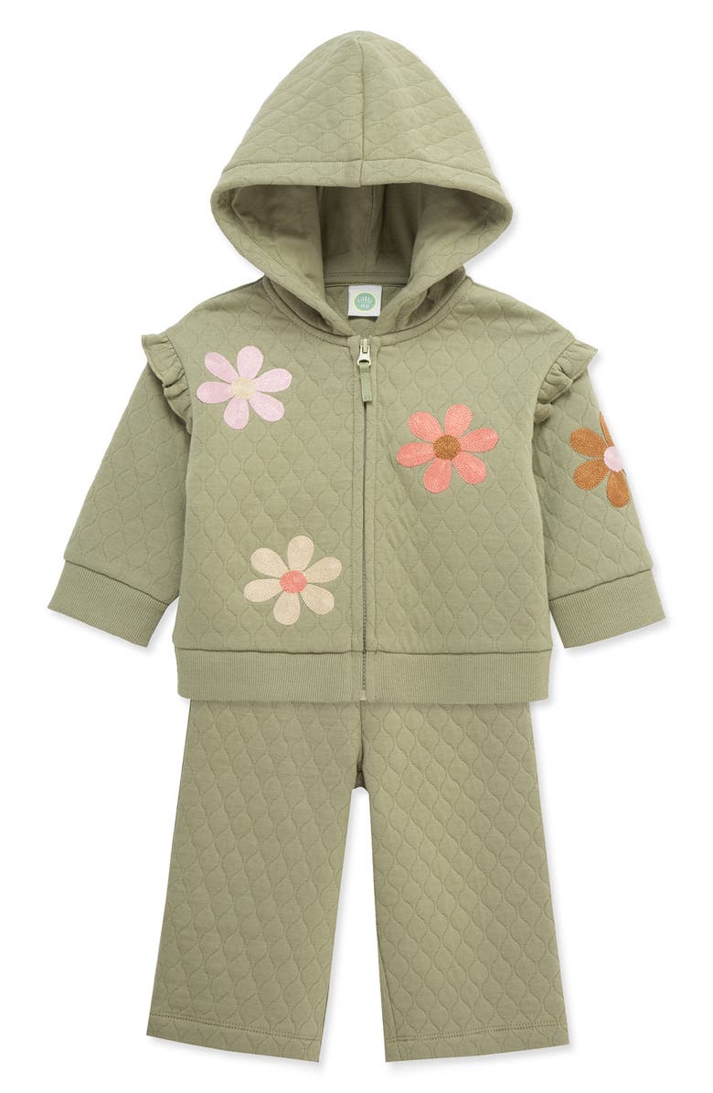 Little Me Flower Zip Hoodie & Sweatpants Set, Alternate, color, Green