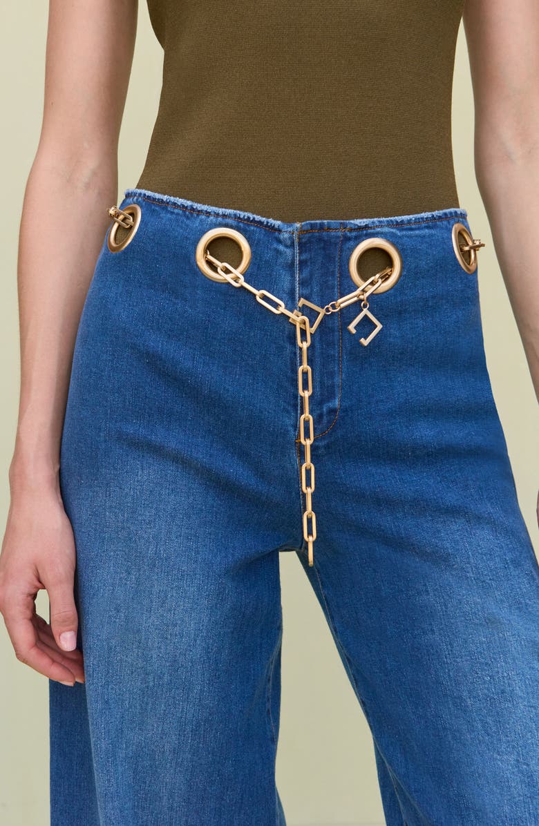 Cult Gaia Sydney Belted Grommet Wide Leg Pants, Alternate, color, Rinse Wash