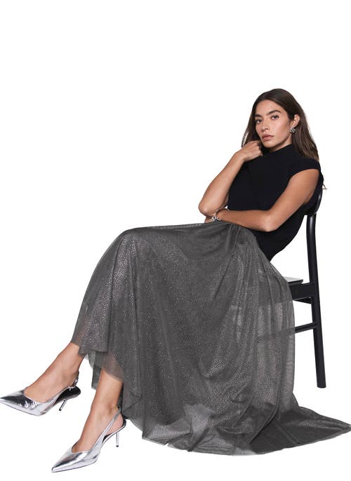 Mint Velvet Metallic Tulle Midi Skirt In Gray
