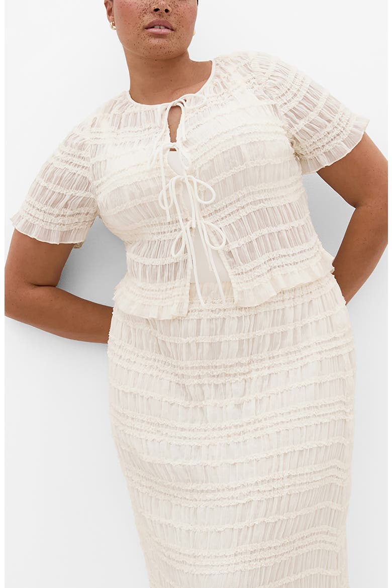 Emelia Shirred Tie Front Top, Main, color, CREME