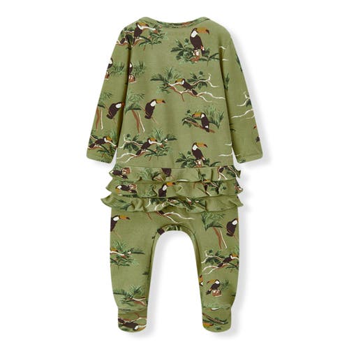 Milkbarn Cotton Stretch Ruffle Footed Romper In Green