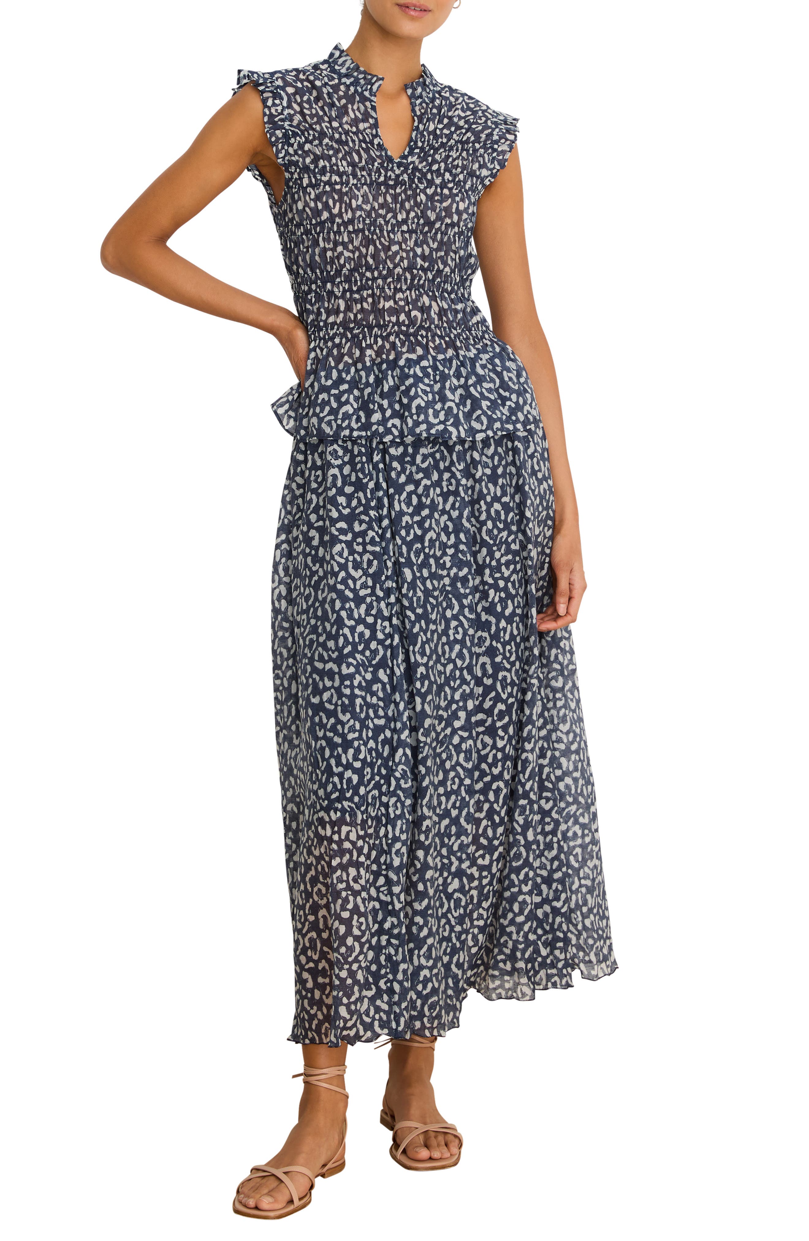 Leopard Print Smocked Peplum Top - image 2