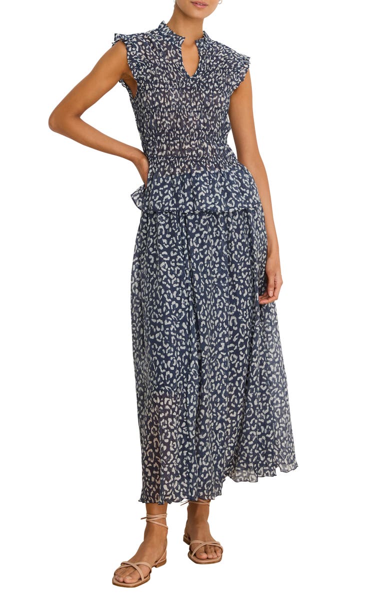 NIC+ZOE Leopard Print Smocked Peplum Top, Alternate, color, Indigo Multi