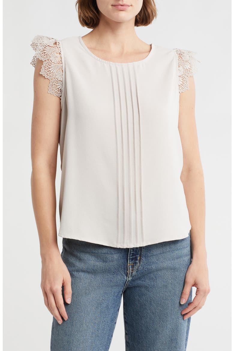 Lace Flutter Sleeve Top, Main, color, PEBBLE