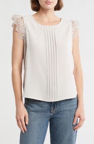 Adrianna Papell Lace Flutter Sleeve Top