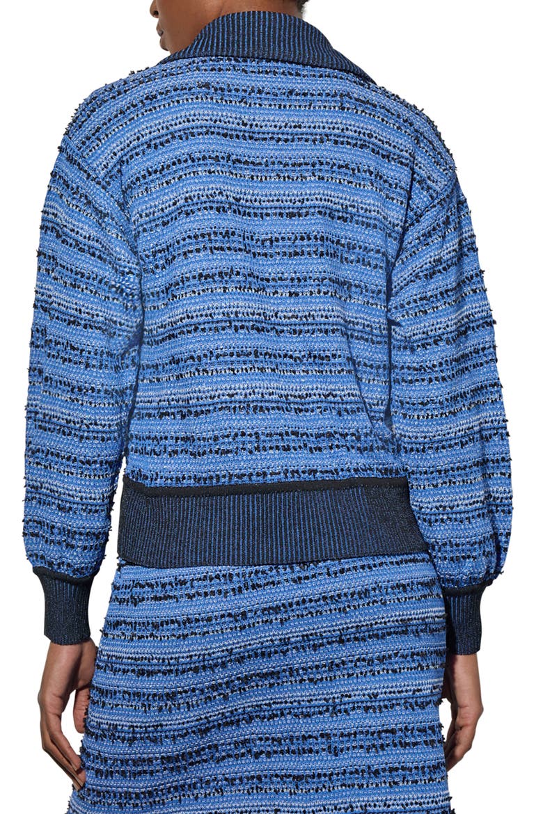 Eyelash Tweed Bomber Jacket, Alternate, color, GENTIAN BLUE/BLACK