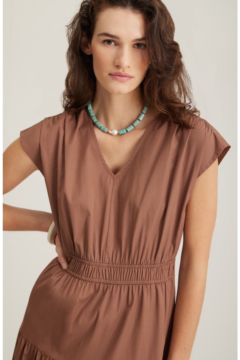 Tiered Poplin Maxi Dress, Alternate, color, BROWN NUT