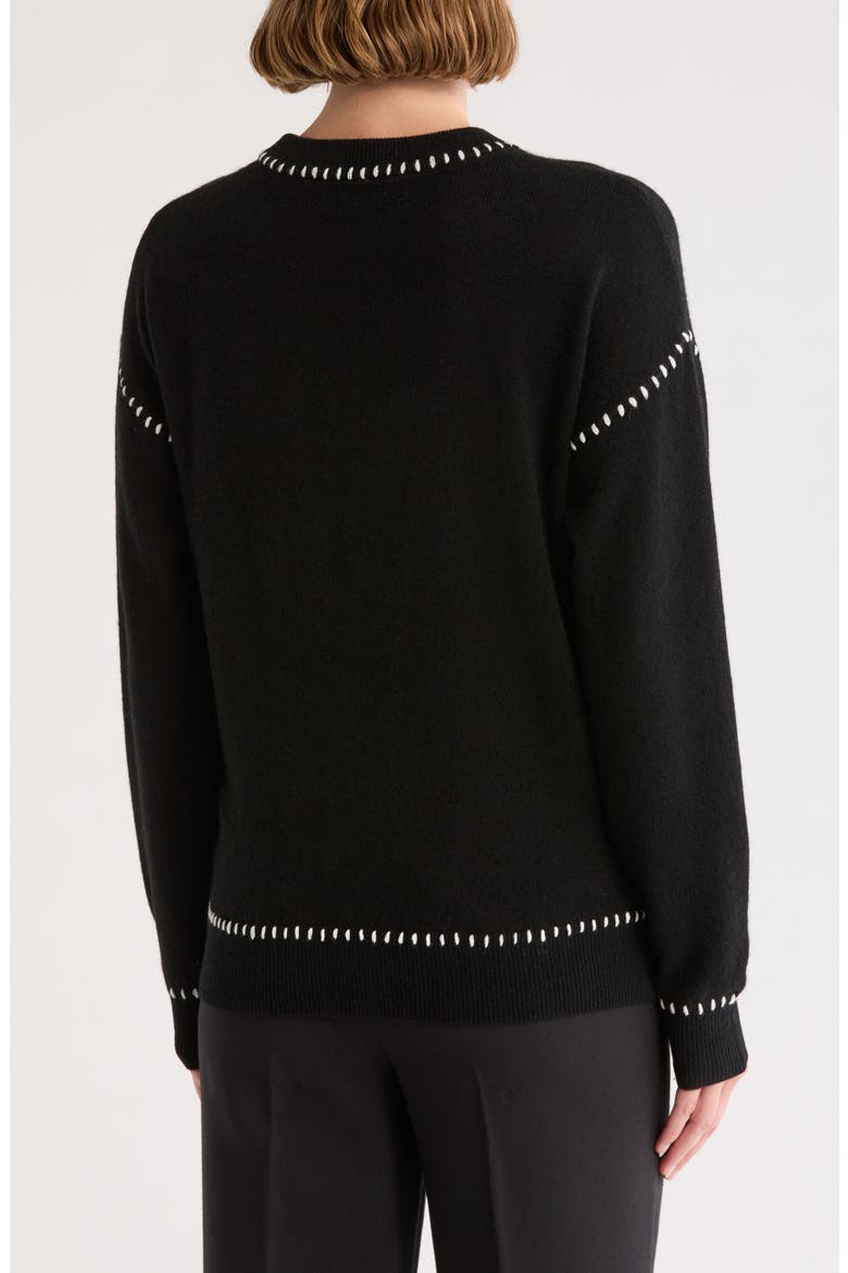 Whipstich Cashmere Crew Sweater, Alternate, color, BLACK
