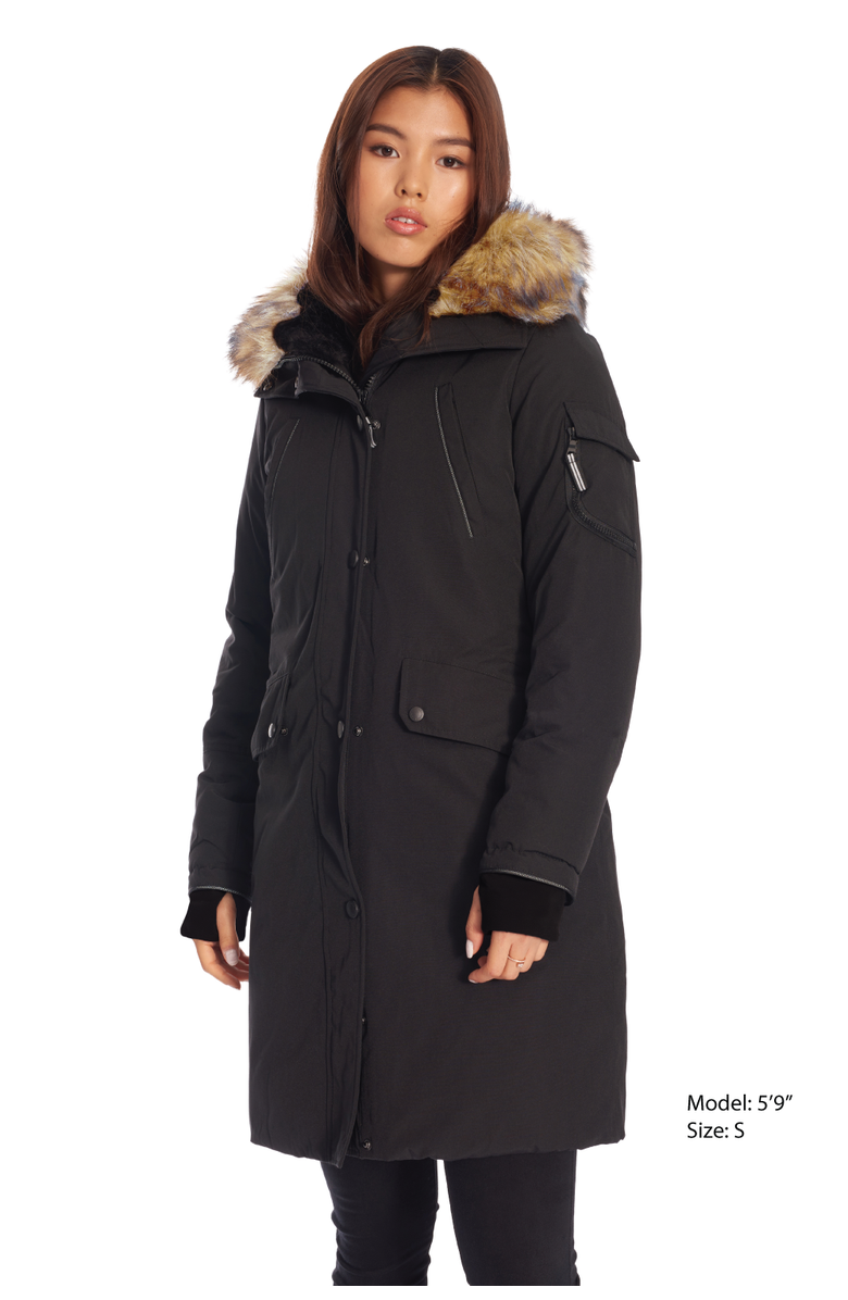 Alpine North LAURENTIAN - Vegan Down Long Parka Winter with Faux Fur Hood, Alternate, color, Black