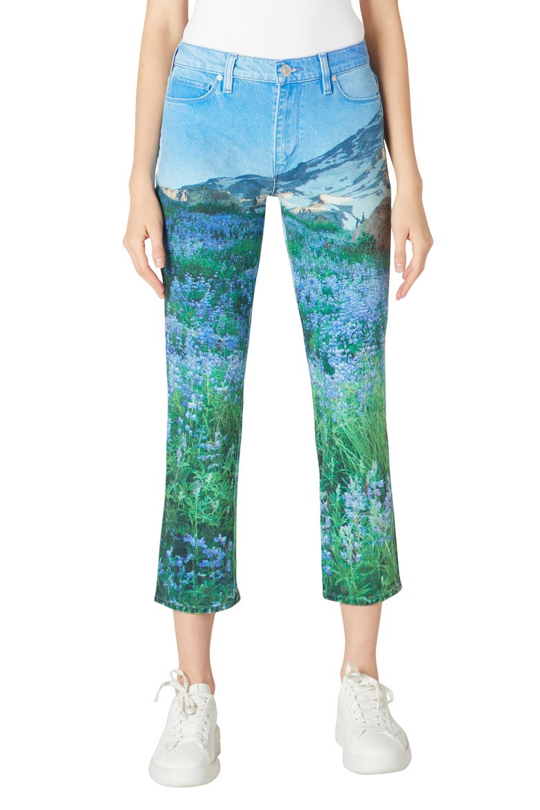 Barbara High Waist Crop Straight Leg Jeans, Main, color, MOUNTAIN BLUE FLOWERS