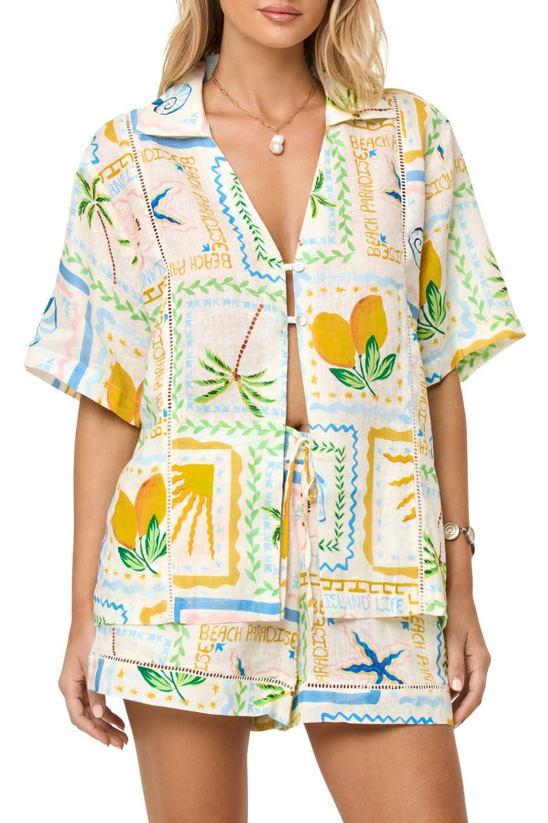 La Mer Embroidered Cover-Up Shirt, Main, color, WISH YOU WERE HERE