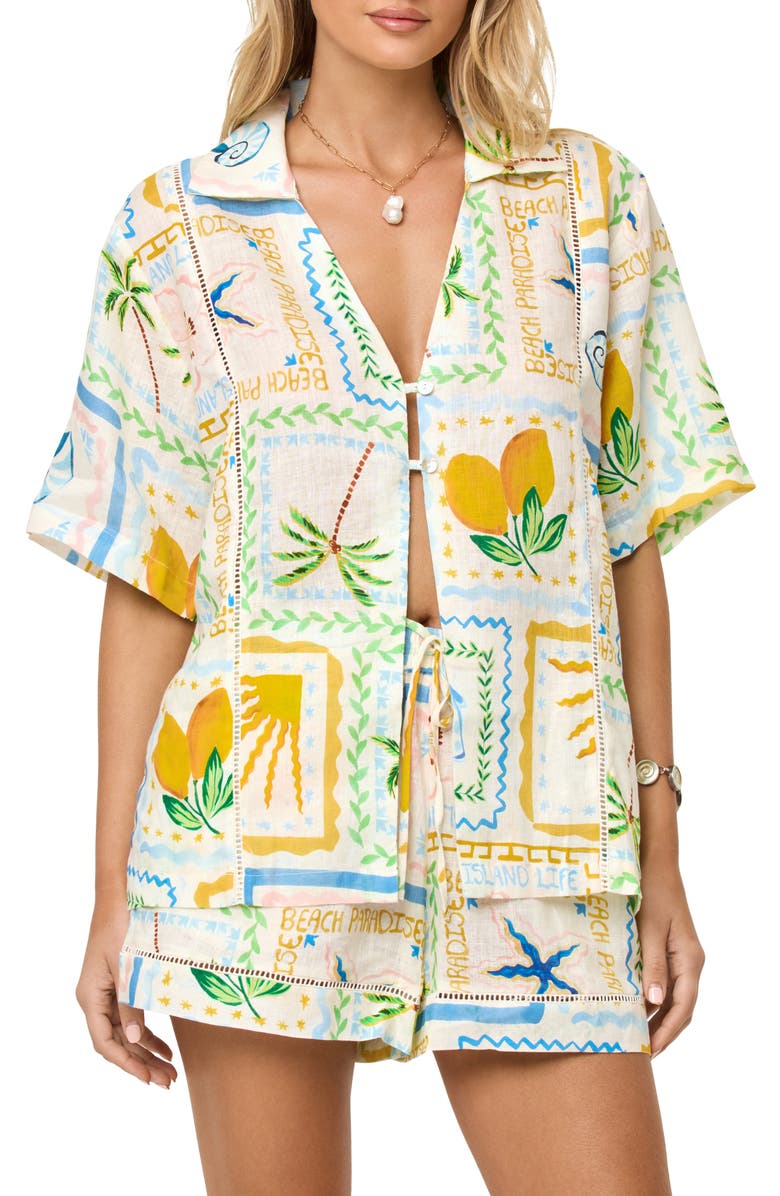 LSPACE La Mer Embroidered Cover-Up Shirt, Main, color, Wish You Were Here