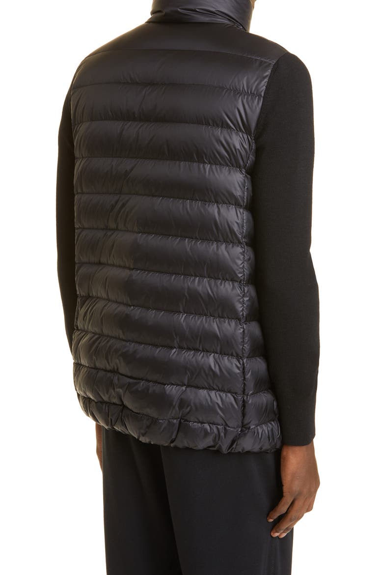 Quilted Down & Wool Long Cardigan, Alternate, color, BLACK