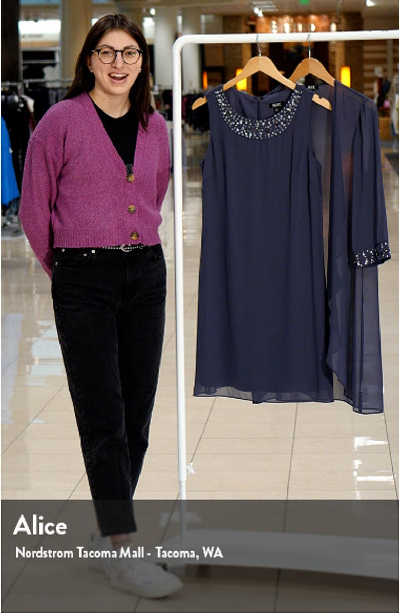 SLNY Beaded Neck Sleeveless Sheath Dress with Jacket, sales video thumbnail