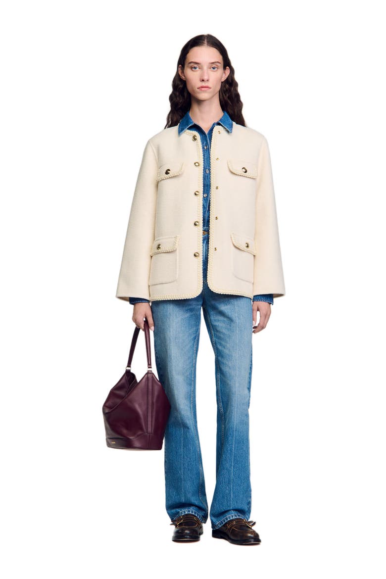 Coat with braided trim, Alternate, color, Ecru