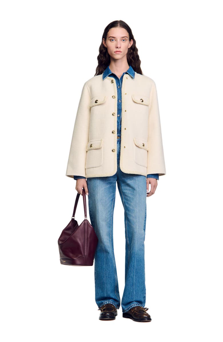 SANDRO Coat with braided trim, Alternate, color, 