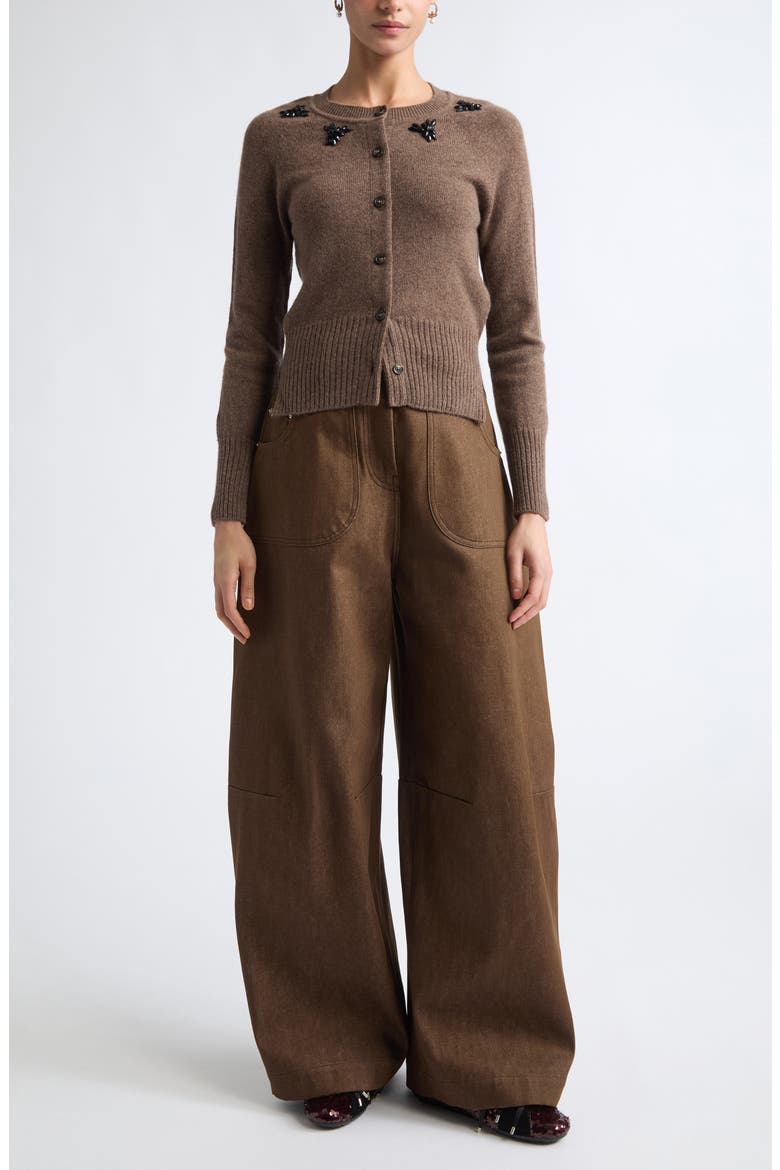 Embellished Cashmere Cardigan, Alternate, color, PEAT/ JET
