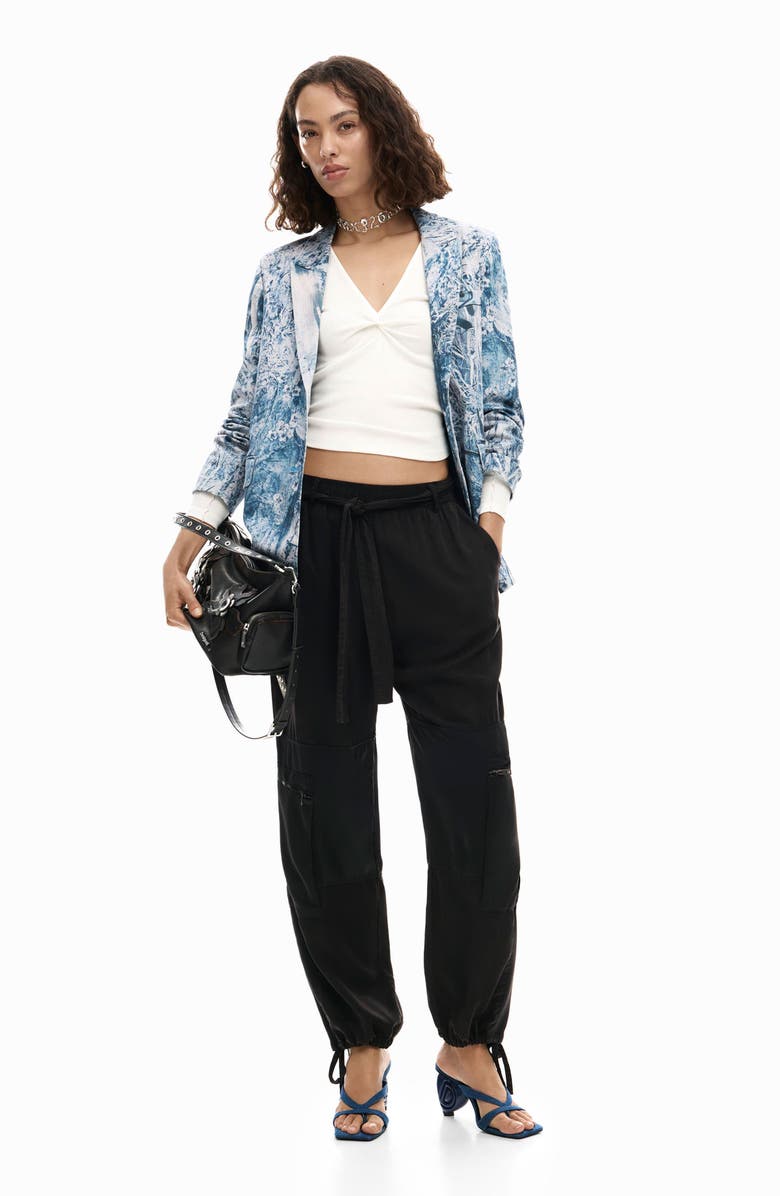 Desigual Floral Mixed Print Stretch Cotton Jacket, Alternate, color, Multi Gray/ Blue