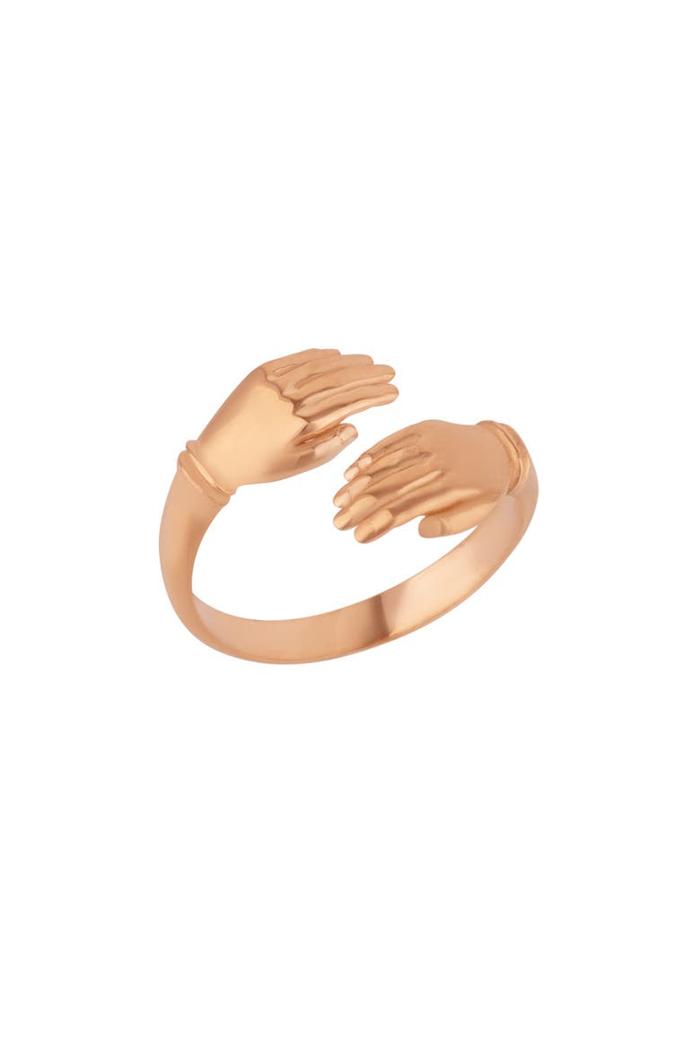 New Hug Ring With Hands Sterling Silver and Gold Plated, Main, color, Rose gold