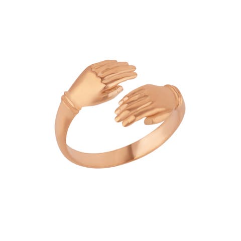New Hug Ring With Hands Sterling Silver and Gold Plated