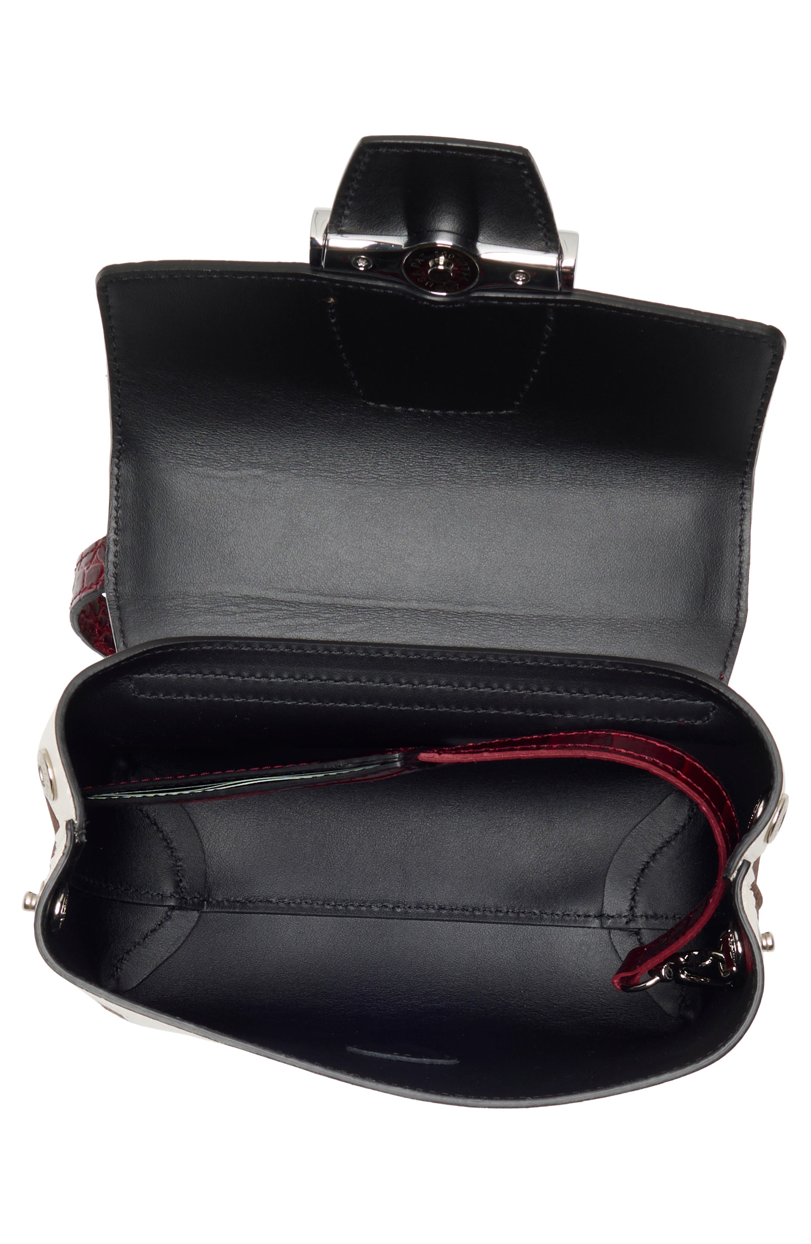 Longchamp Roseau Croc Embossed Small Crossbody Bag, Alternate, color, Ebony