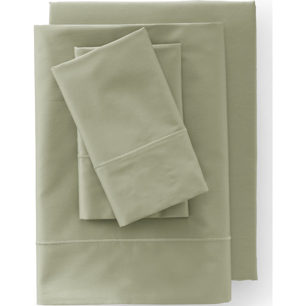 Lands' End 400 Thread Count Premium Supima Cotton No Iron Sateen Flat Bed Sheet In Green