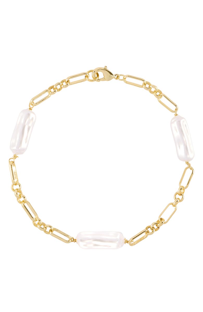 ATHRA LUXE Faux Pearl Paper Clip Chain Bracelet, Main, color, Gold