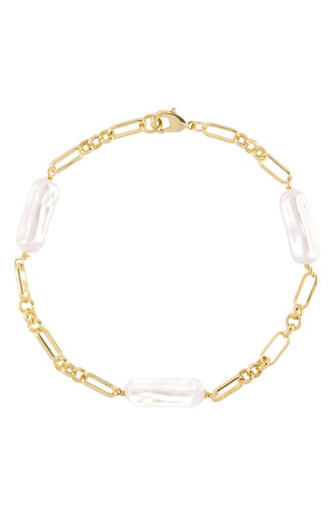 Faux Pearl Paper Clip Chain Bracelet
