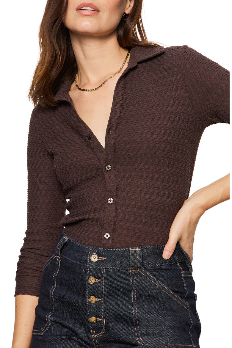Dreamgirl Textured Knit Button-Up Shirt, Alternate, color, SEMI SWEET
