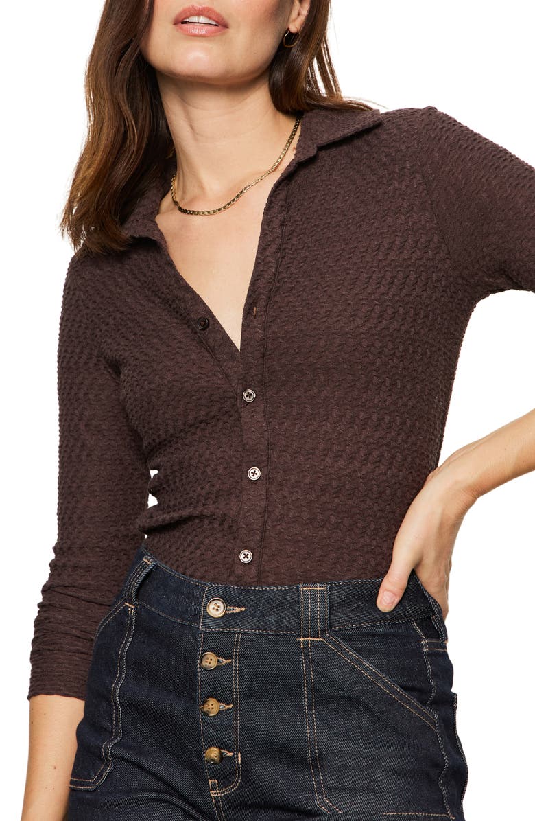 Sanctuary Dreamgirl Textured Knit Button-Up Shirt, Alternate, color, Semi Sweet