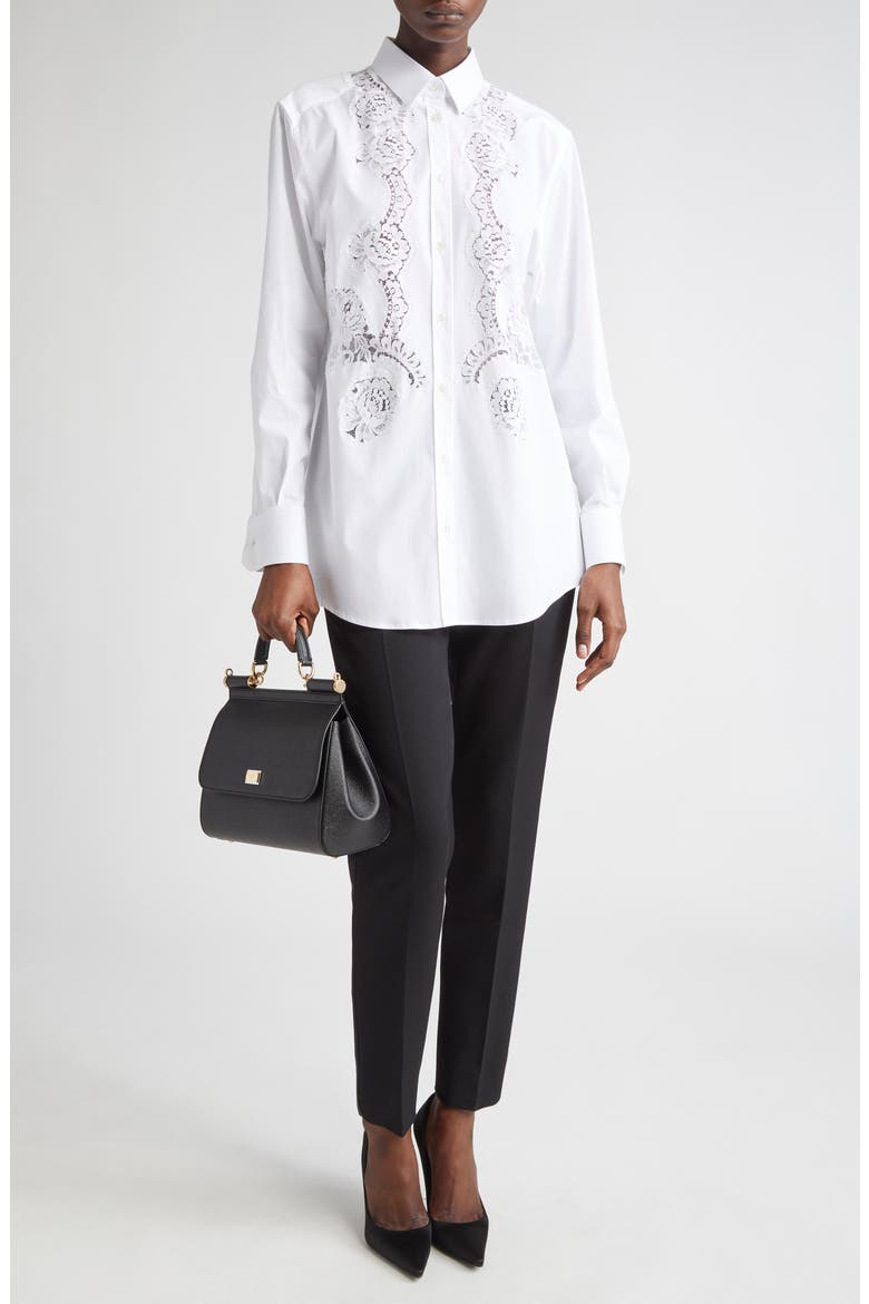 Cordonetto Lace Detail Poplin Button-Up Shirt, Alternate, color, W0800 BIANCO OTTICO