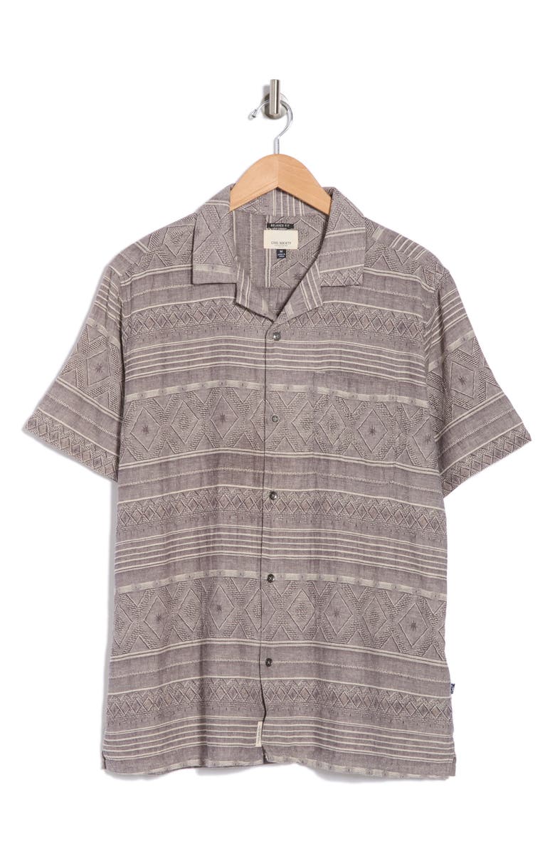 Civil Society Relaxed Fit Jacquard Camp Shirt, Alternate, color, Charcoal