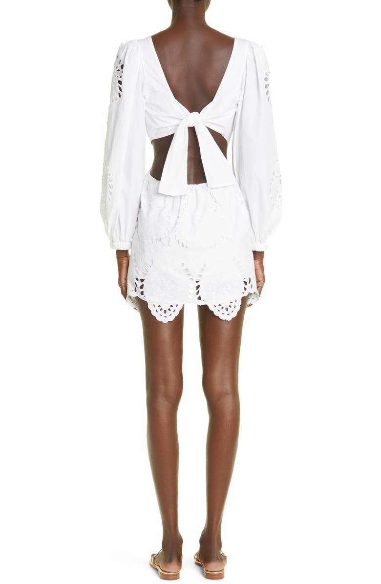 Johanna Ortiz Lunar Relics Long Sleeve Eyelet Embroidered Cotton Minidress, Alternate, color, 