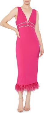 LIKELY Corianne Feather Trim Empire Waist Midi Dress