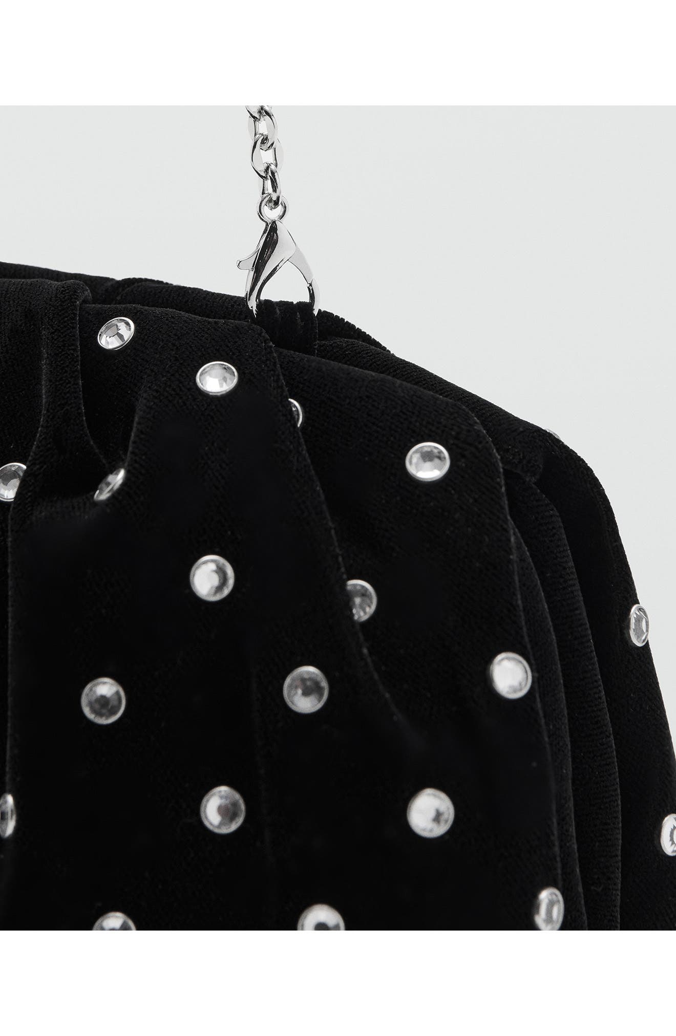 MANGO Rhinestone Velvet Clutch, Alternate, color, Black