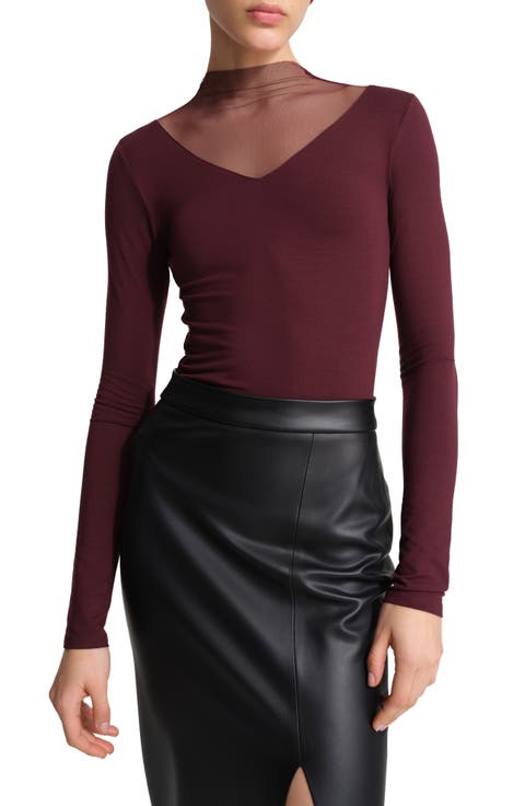 Saige Mesh Yoke Mock Neck Top