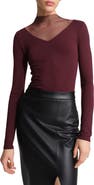 Marcella Saige Mesh Yoke Mock Neck Top