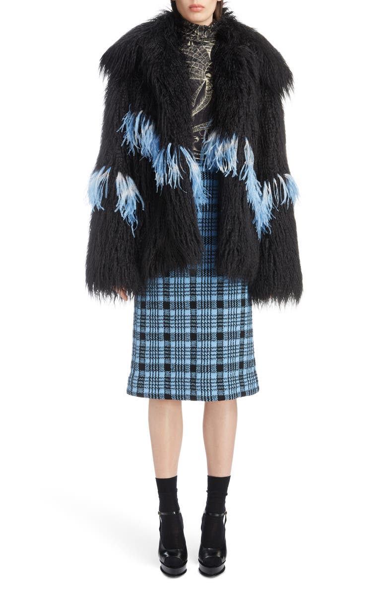 Dries Van Noten Feather Trim Faux Fur Jacket, Alternate, color, 