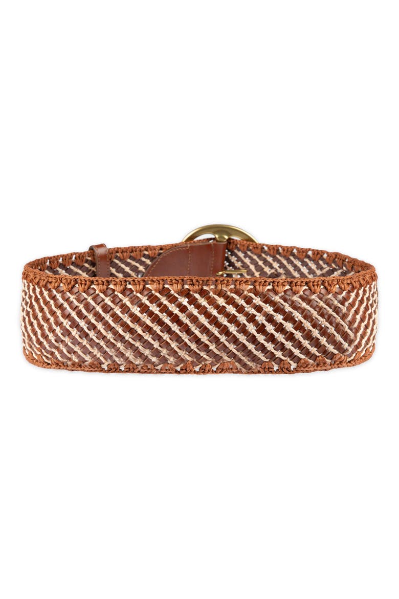 Woven Leather Belt, Alternate, color, BROWN
