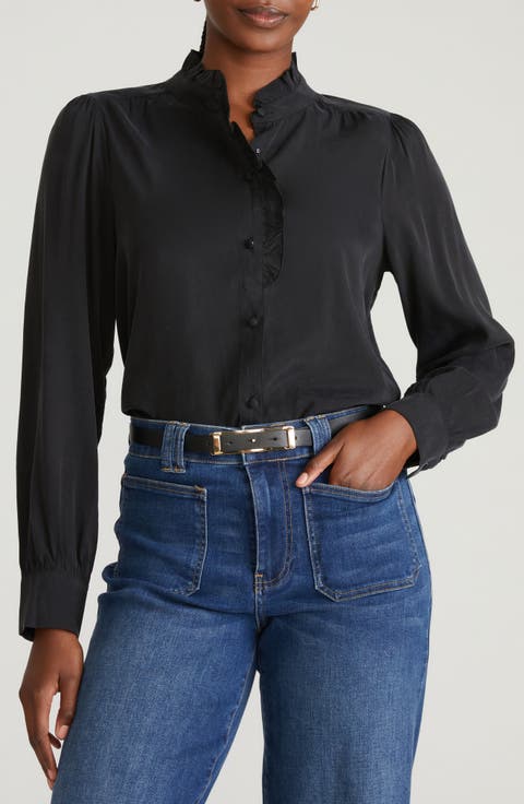 Endora Ruffle Trim Button-Up Shirt (Regular & Plus)