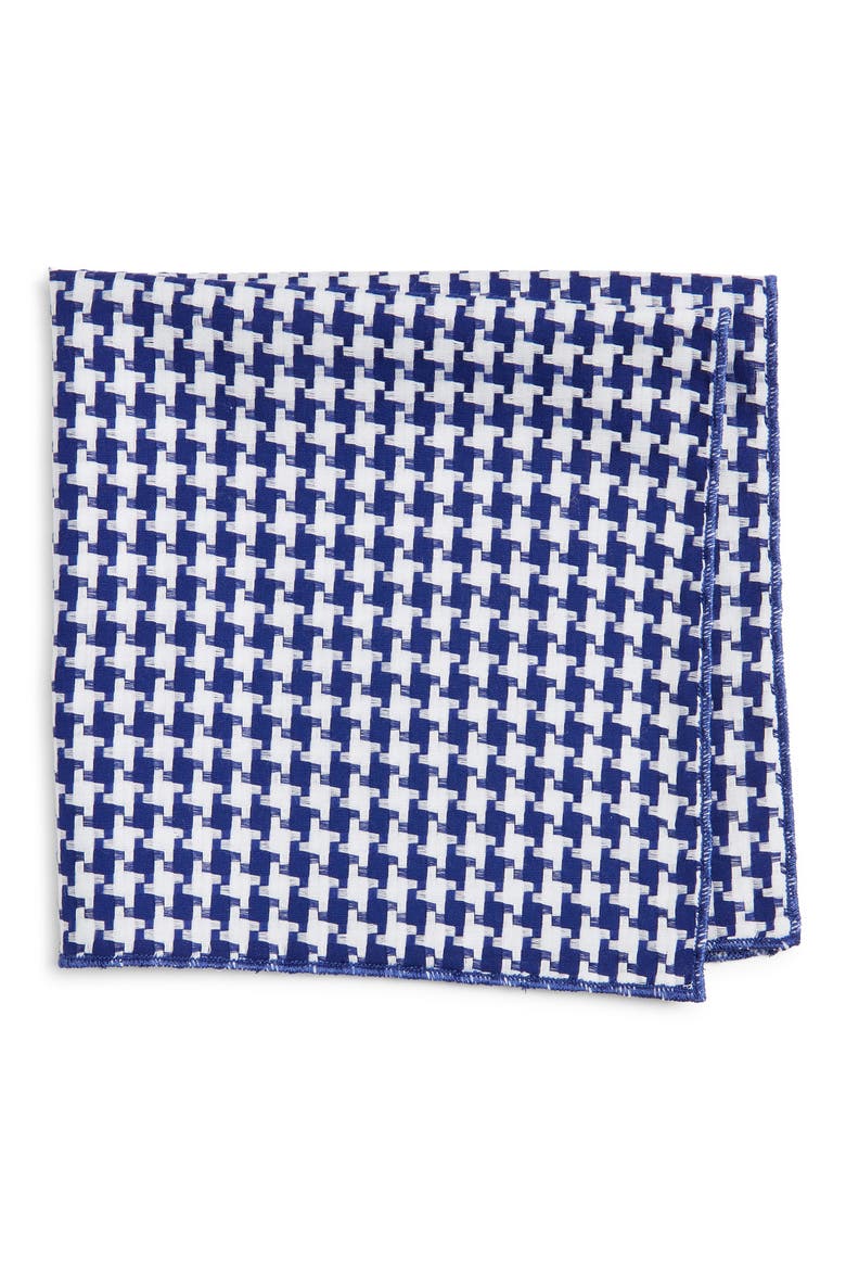 Houndstooth Cotton Pocket Square, Main, color, BLUE