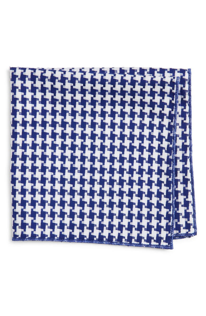 CLIFTON WILSON Houndstooth Cotton Pocket Square, Main, color, Blue